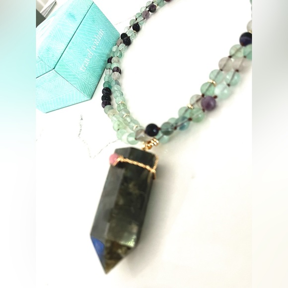 Tiny Devotions Labradorite, Amethyst & Aquamarine MALA Necklace. Gender neutral. - Picture 2 of 9